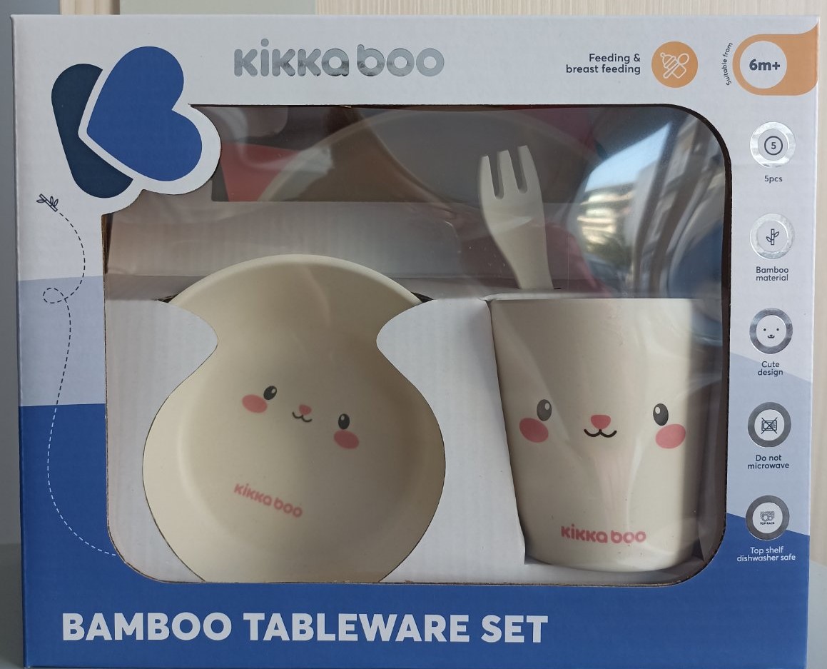 Kikka Boo σετ φαγητού από bamboo Cat Pink